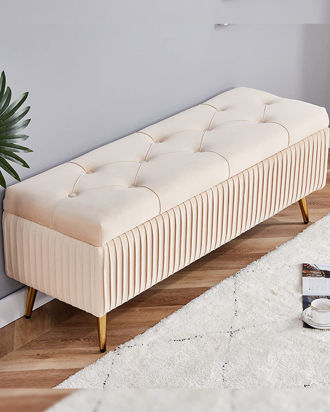 Front angle view of Barlyn showing deep tufted top and fluted sides