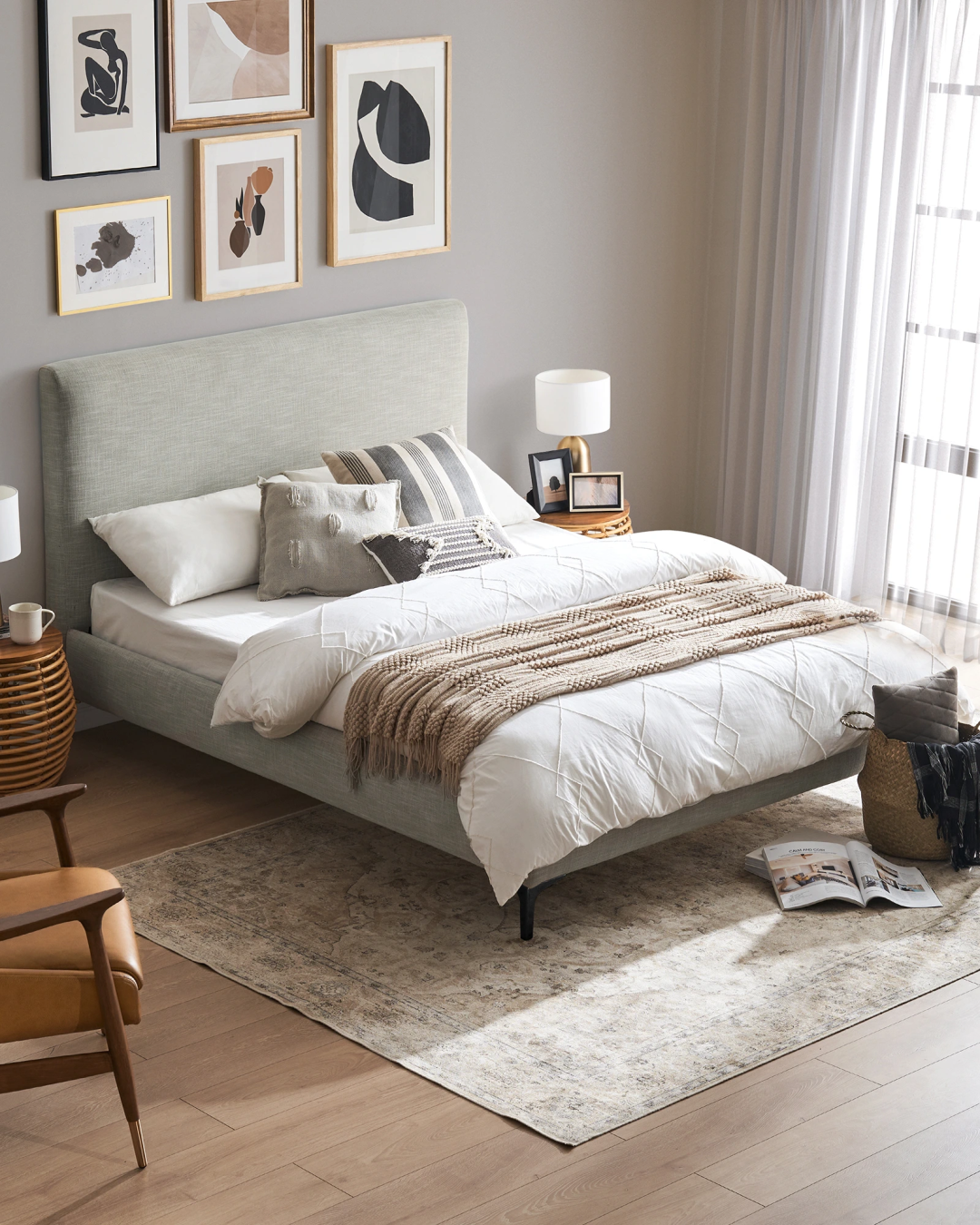 Styled room setup with the Elbourne bed and neutral décor