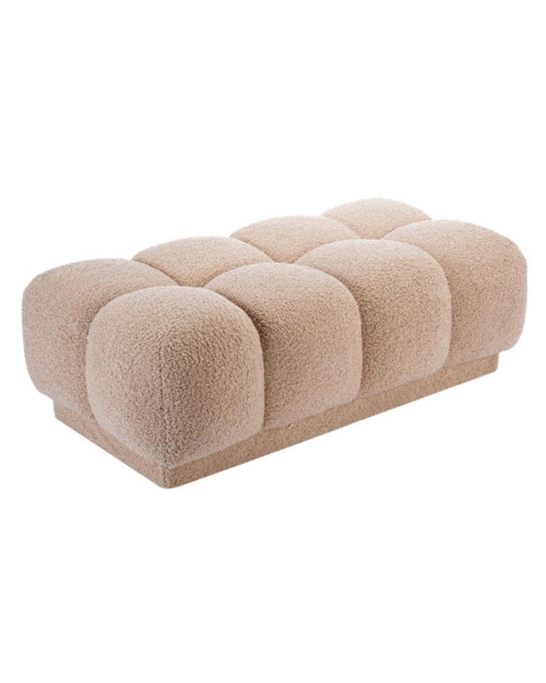 Foxbourne footstool showing cube silhouette and boucle texture in neutral setting