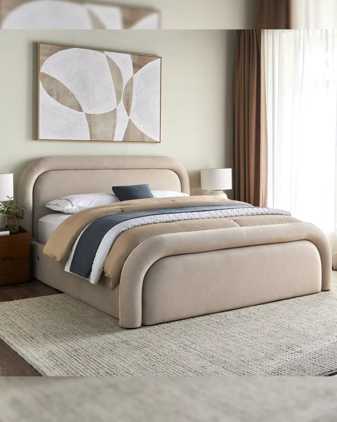 Marbury bold seamless low platform bed in a bright neutral bedroom