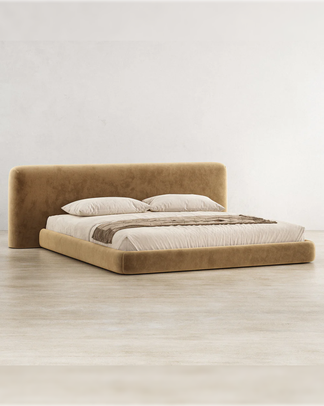 Side perspective of the low profile floor-level upholstered structure