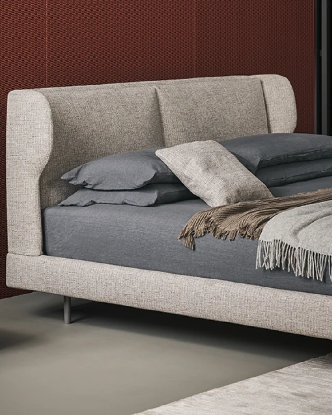 Corner close-up showing soft upholstery and edge wrapping detail