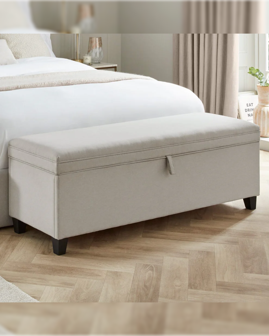 Front view of Greydale ottoman box with piped cushion top