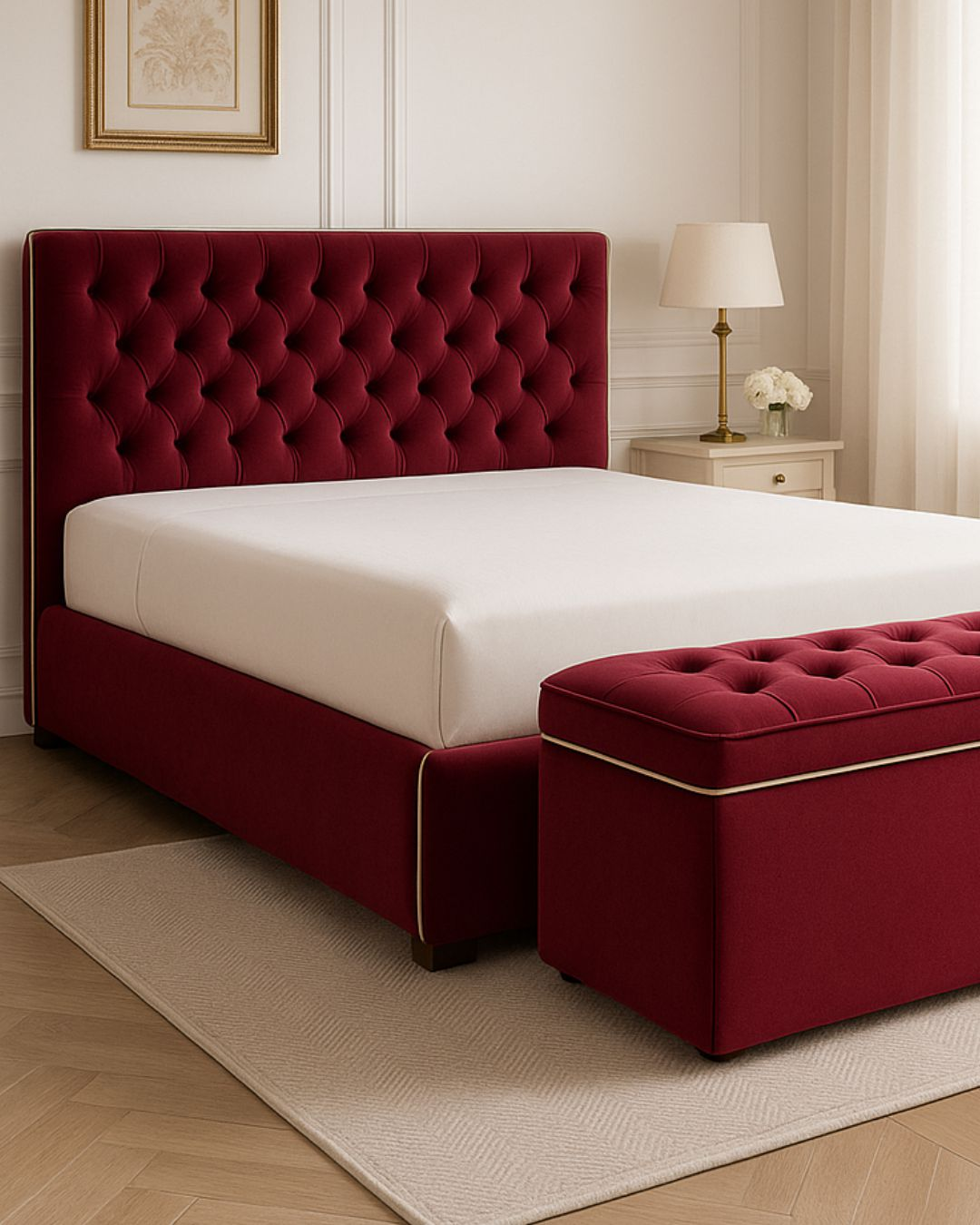 Velport bed styled in a contemporary room setting